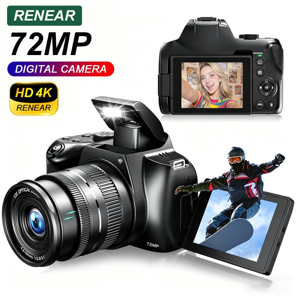 Fotocamera digitale 4K Fotografia professionale Zoom ottico 12X da 72 MP Messa a fuoco automatica Luce flash Wlfl per Tiktok ins Youtube Webcast