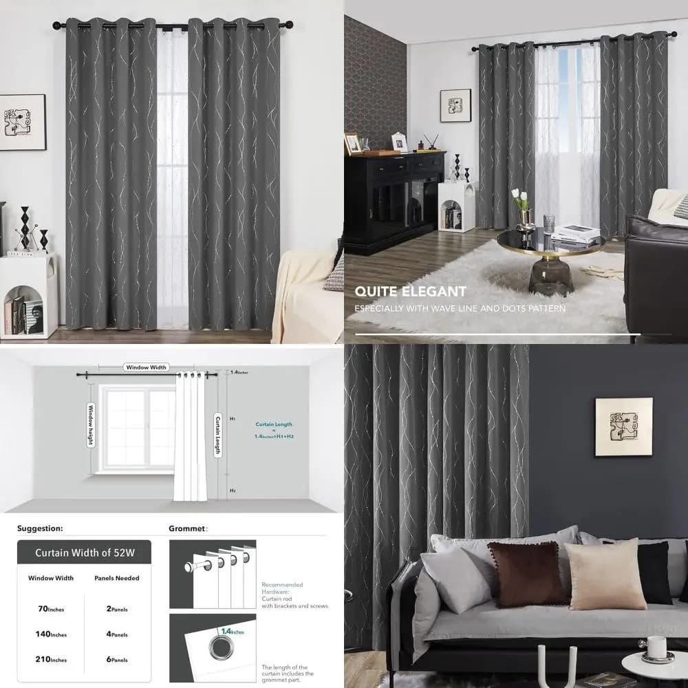 Thermal Insulating Curtains Light Grey, 52x95, with Eyelets, Set 2 Bedroom Panels, Living Room, Bedroom