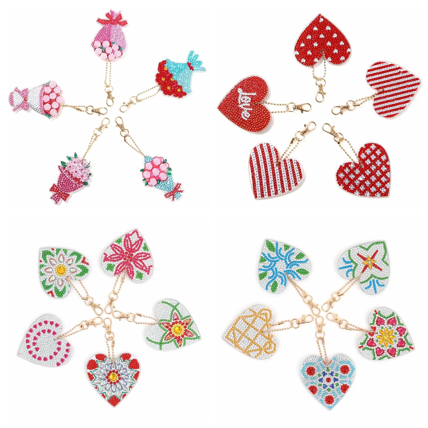 5 pieces/set Keychains with Diamonds DIY Double Face Keychain for Valentine's Day Keychain with Diamond Painting Valentine's Day Hearts