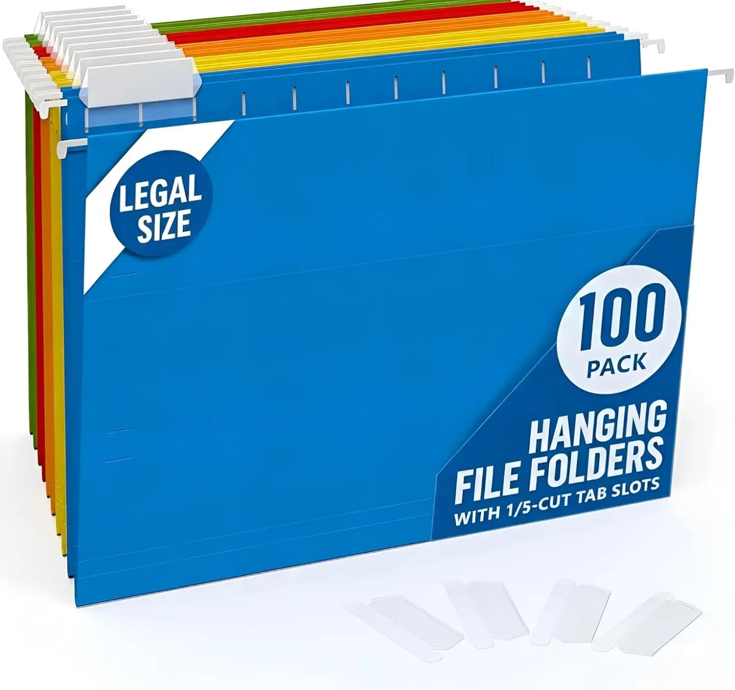 Confezione da 100 Cartelle Appendiabiti Formato Legale con Linguette Regolabili a Taglio 1/5, Cartelle Colorate per Organizzazione Armadietto