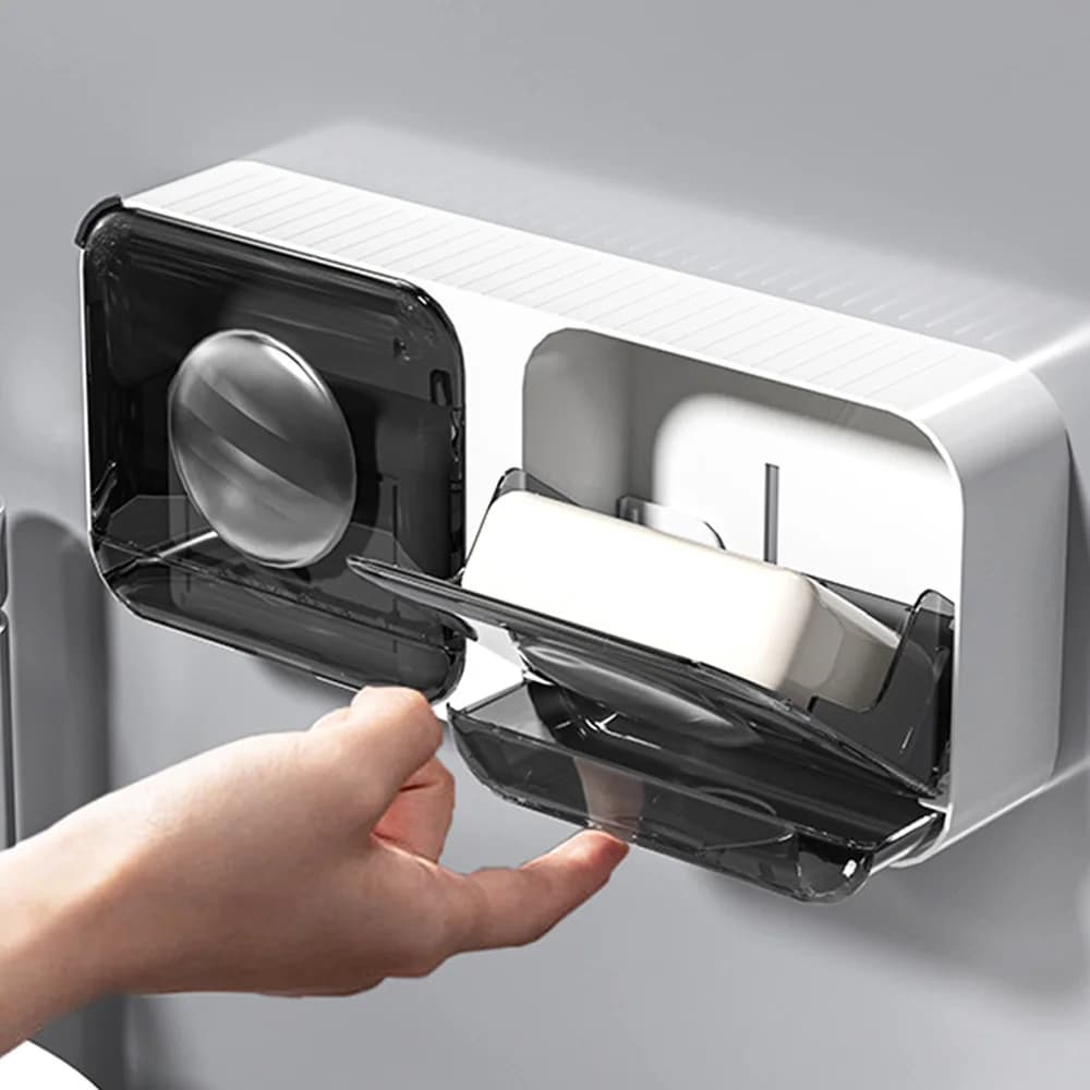 Portasapone da parete di lusso da 1 pezzo con coperchio: design di drenaggio senza trapano, perfetto per bagno, cucina e WC
