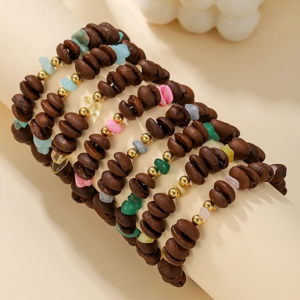 Natural Coffee Bean Bracelet Girls' Summer Sea Salt Cheese Niche Design Beaded All-match Bracelet for Girlfriends
