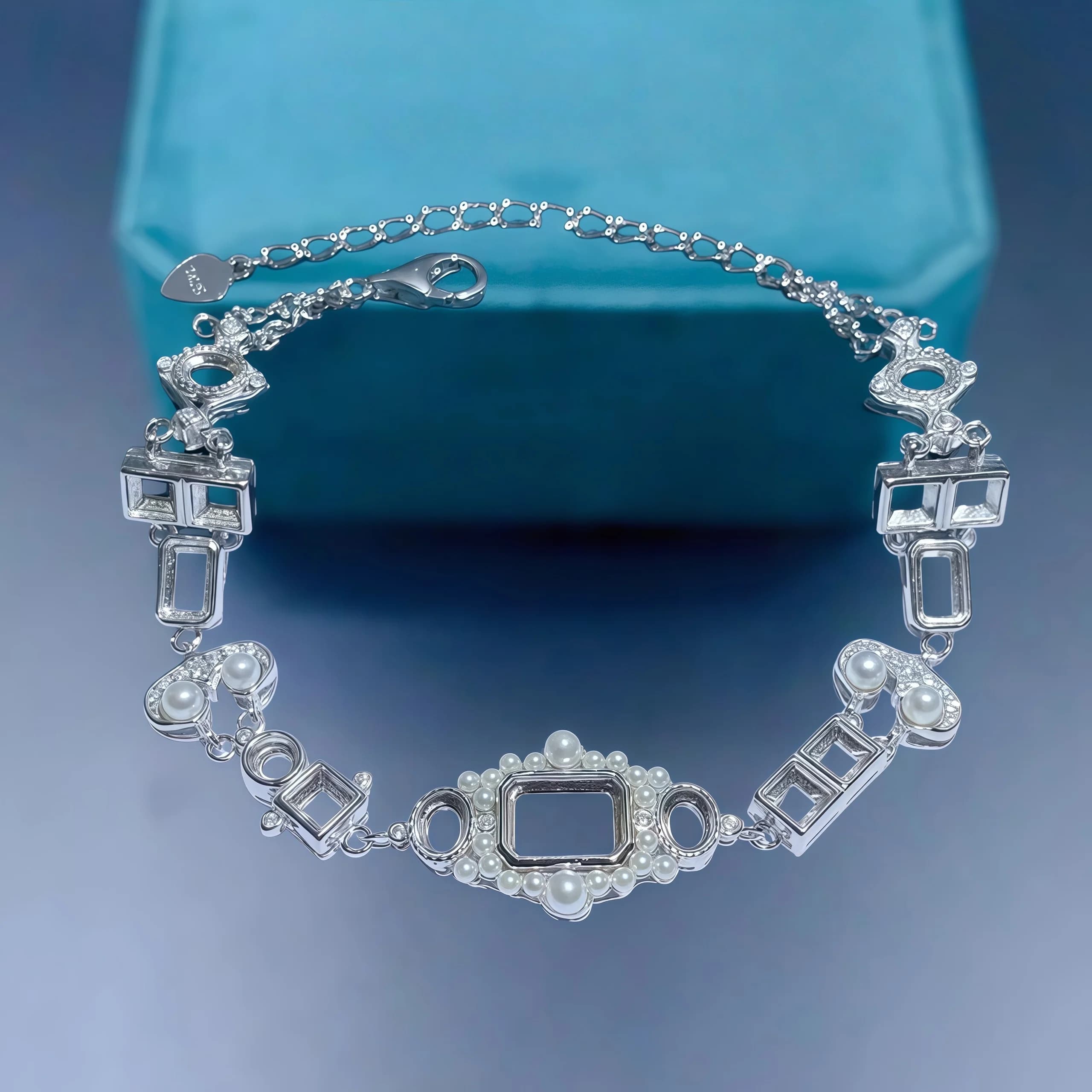 Impostazione di pietre multi-dimensione moda fai da te porta bracciale vuoto S925 design in argento sterling con fascino raffinato gioielli per matrimoni per donna