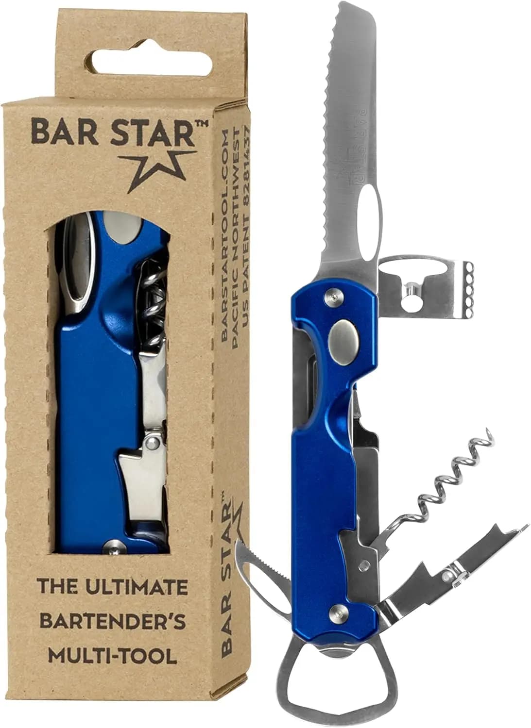 Set di Utensili da Bar Tutto-in-Uno: Cavatappi, Grattugia, Coltello e Apribottiglie con Magnete per Picnic, Campeggio, Viaggi, Blu