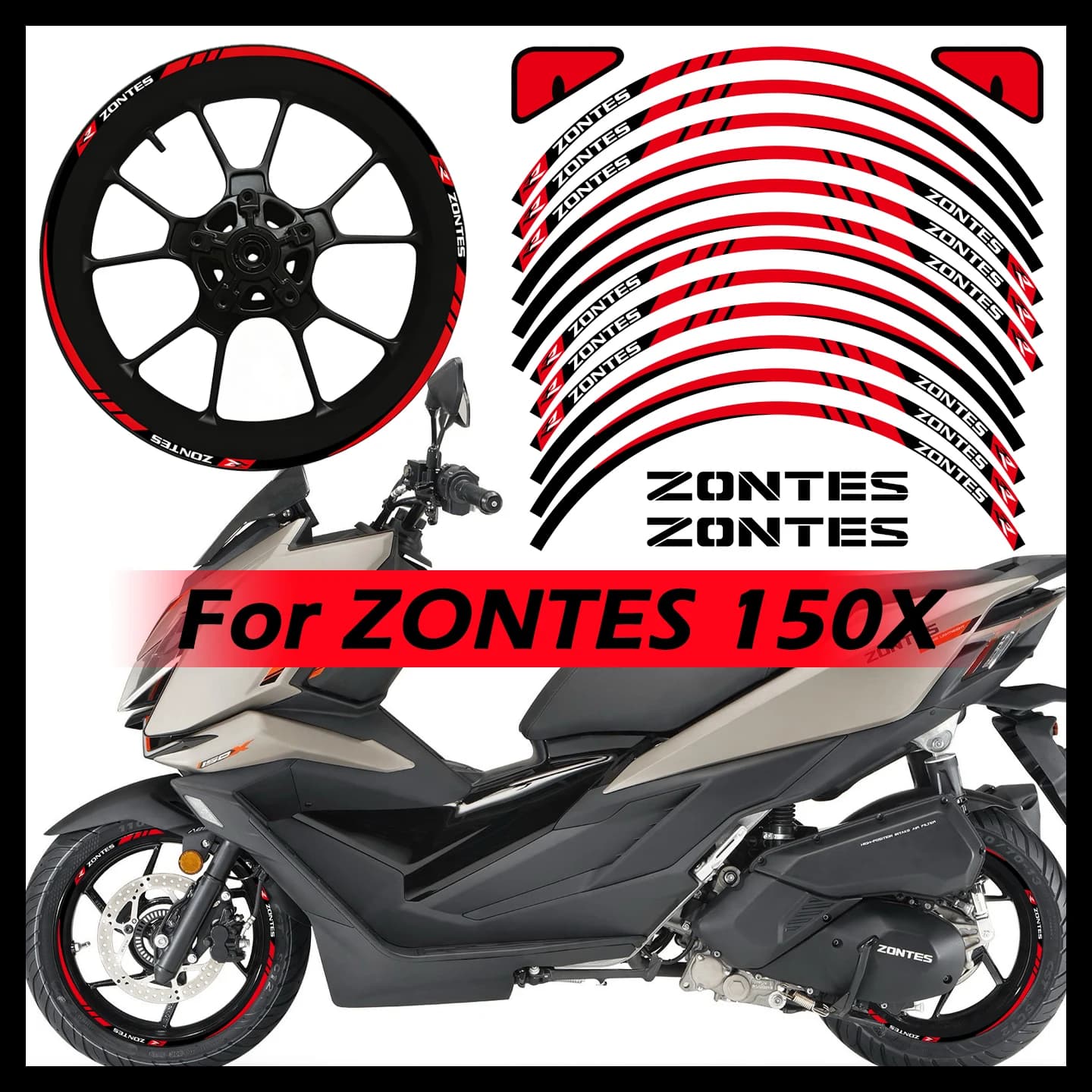 Adesivi Riflettenti per Cerchioni Moto ADV da 14'' e 13'' per Zontes 150X 150 X, Accessori in Vinile per Scooter e Moto