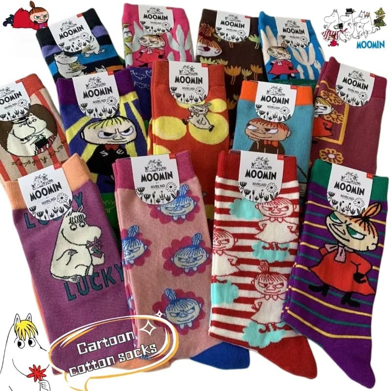 New Moomin Yamei Fashion Cartoon Socks Forest Style Four Seasons Cotton Blend Cute Women's Mid-Calf Versatile Artsy Trendy Socks