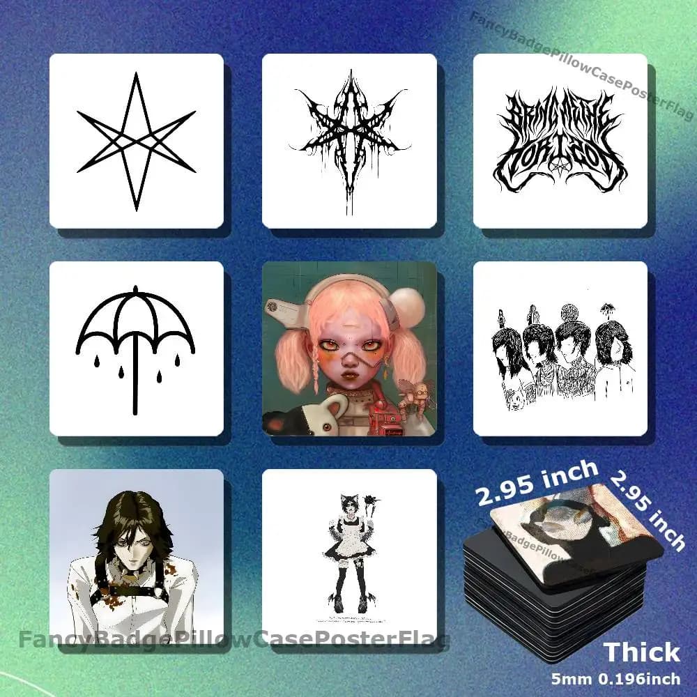 B-Bring Me The Horizon BMTH Acrylic Refrigerator Magnets Square Tiles with Magnetic Sheets for Home Decoration