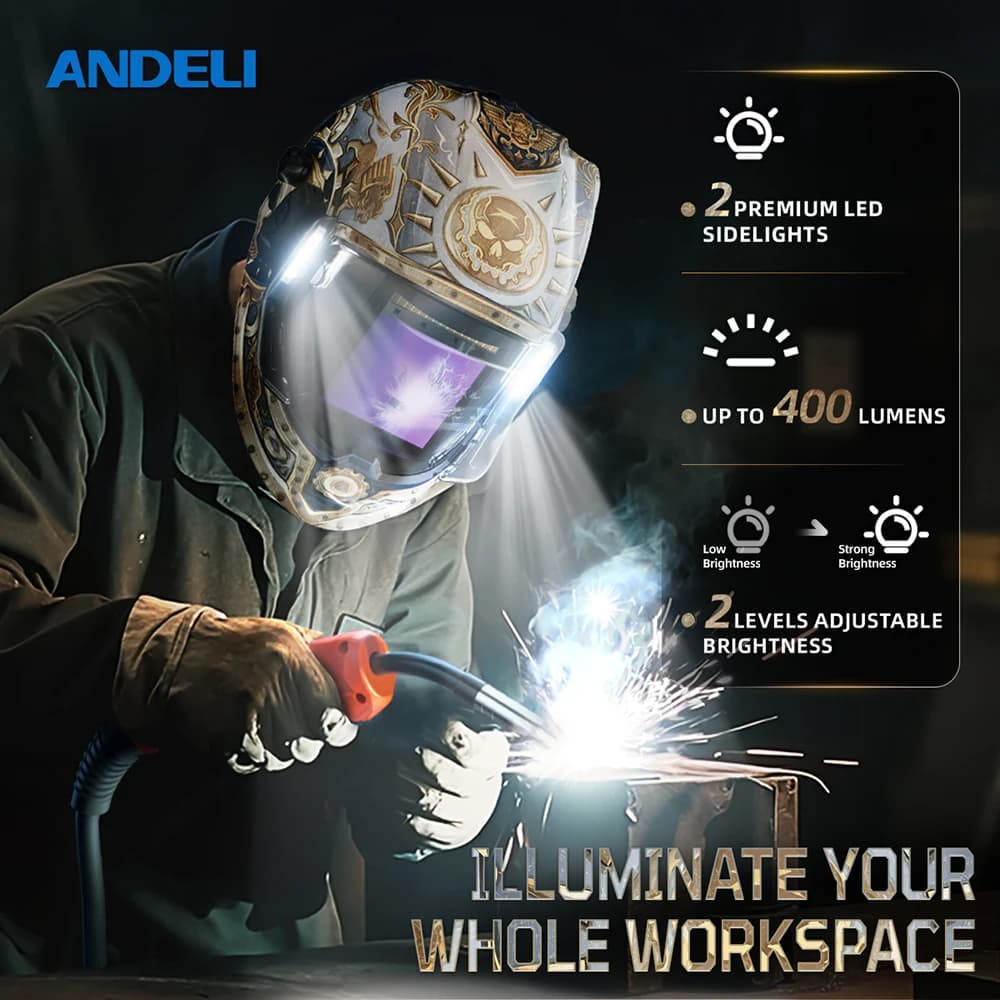 ANDELI Auto Darkening Welding Mask 3.94"X3.74" Ture Color 4 Arc Sensor Welding Helmet with Light for MMA MIG Arc Welding Machine