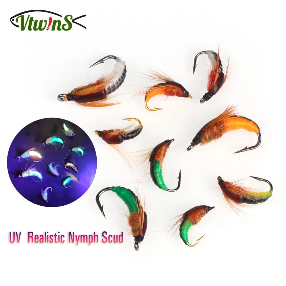 Vtwins 3PCS UV realistico Worm ninfa Scud Fly Fishing mosche esca artificiale per insetti per esca da pesca alla trota #8 #10 #12