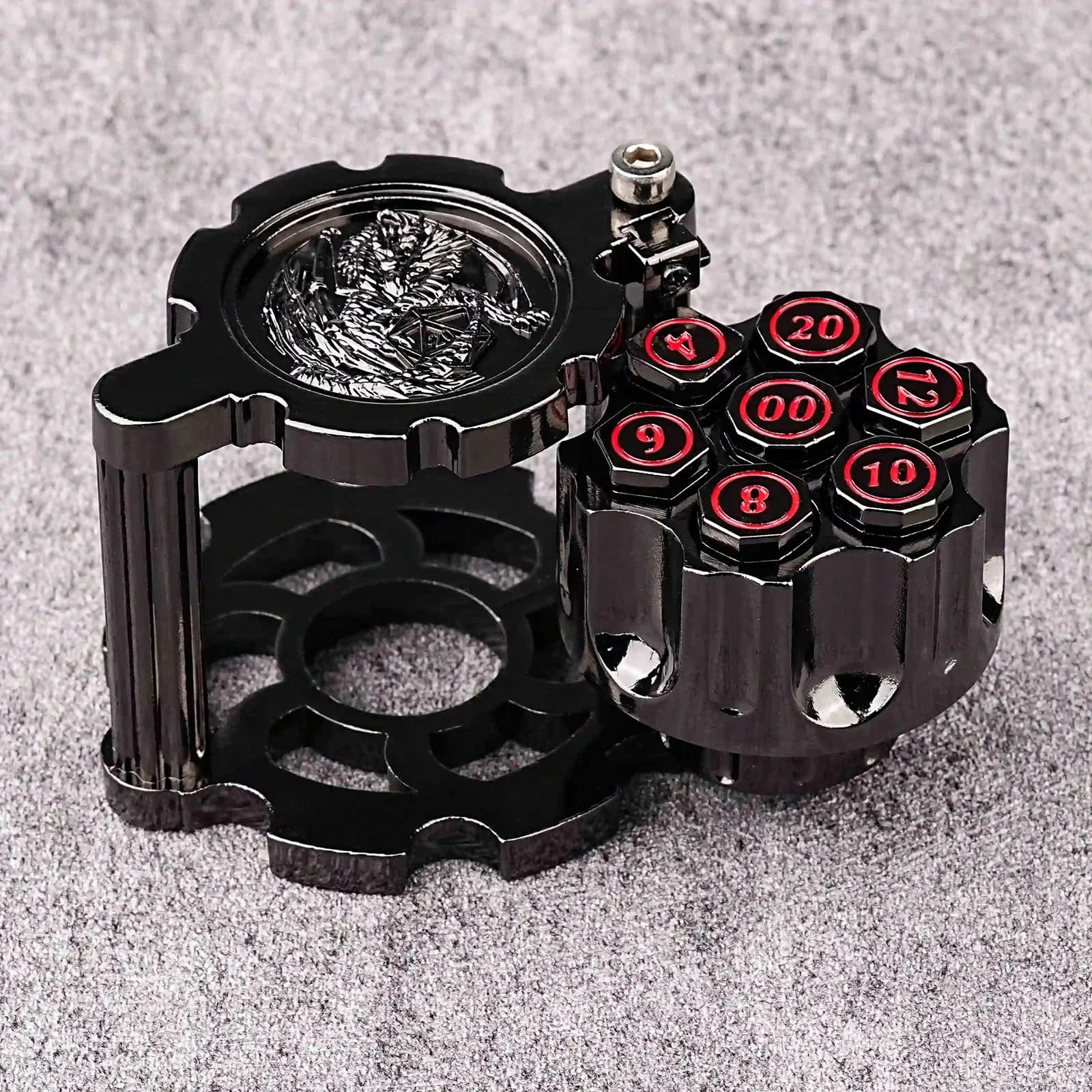 7 pezzi DND dadi nero rosso metallo Revolver a forma di dadi TRPG D&D giochi da tavolo Dungeons Dragons TRPG poliedrico gioco da tavolo di dadi digitali