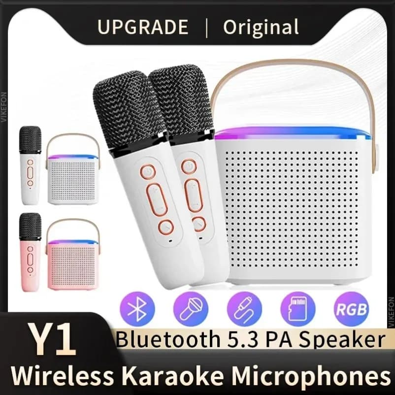 Portable Wireless Dual Microphone Karaoke Machine Bluetooth PA Speaker KTV DSP System HIFI Stereo Sound RGB Colorful LED Lights