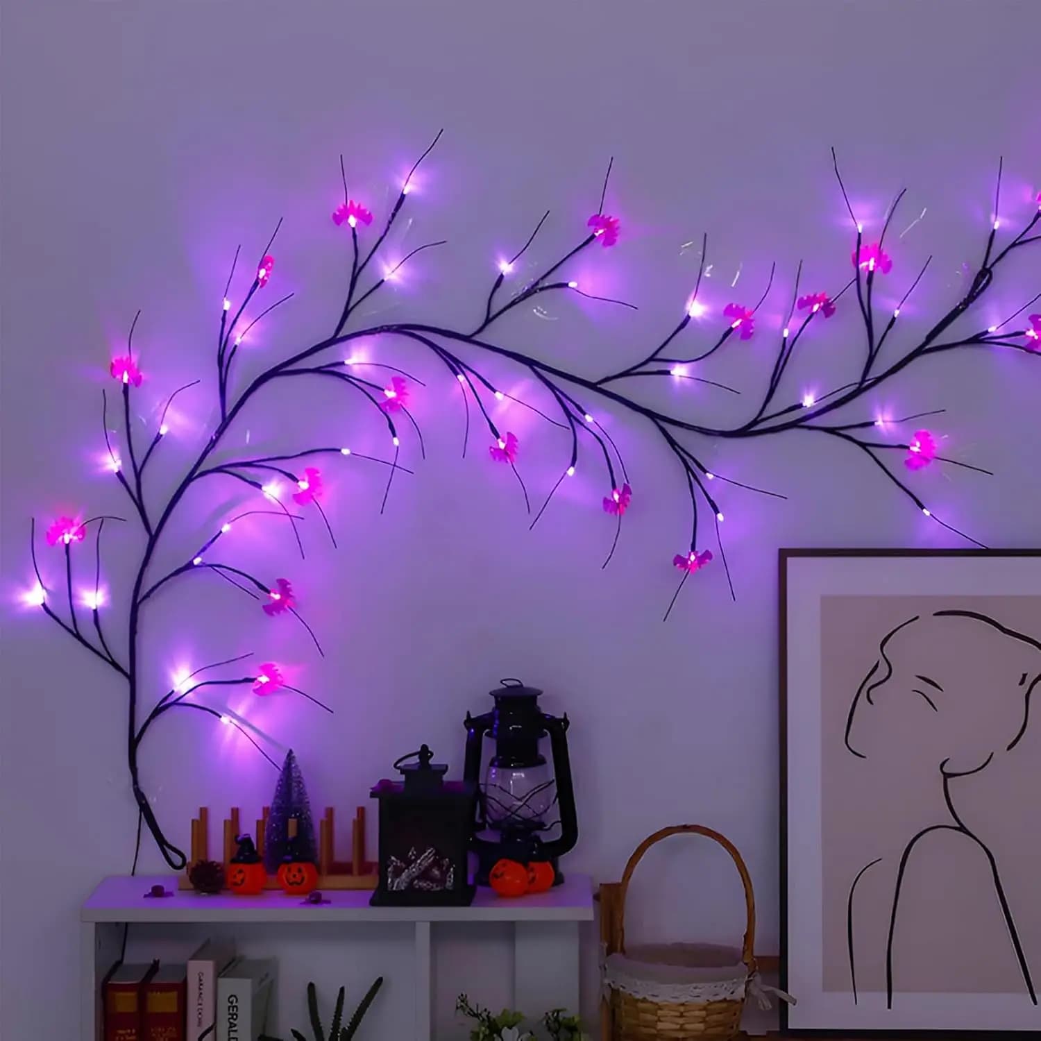Luci di Halloween Pipistrello Zucca Led String Light Salice Vite Luce Lampada per albero pieghevole Festa di Halloween Decorazioni per la casa Felice Halloween