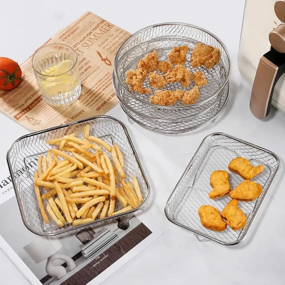 New Durable Stackable Air Fryer Non-stick Stainless Steel Airfryer Tray Grid Basket Kitchen Gadgets
