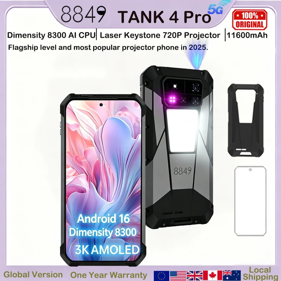 8849 Tank 4 Pro Unihertz 5G Rugged Projector Smartphone 1TB 36G Android 16 Sports Phone 11600mAh Dimensity 8300 AMOLED 120HZ