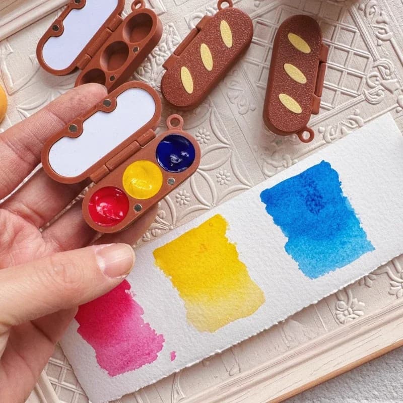 Mini scatola per acquerello a forma di bastoncino di pane con tavolozza 0,5 ml Scatola per pittura con stampa 3D carina a 3 colori Forniture per pittura portatili