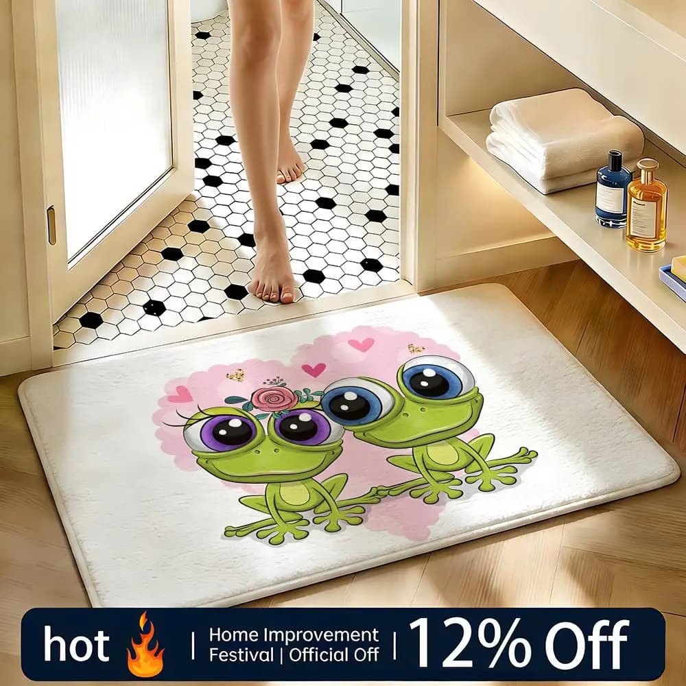 Soft Absorbent Non-Slip Rug two frogs Floor Mat Home Decor Doormat Bedroom Floor Mat Shower Carpet