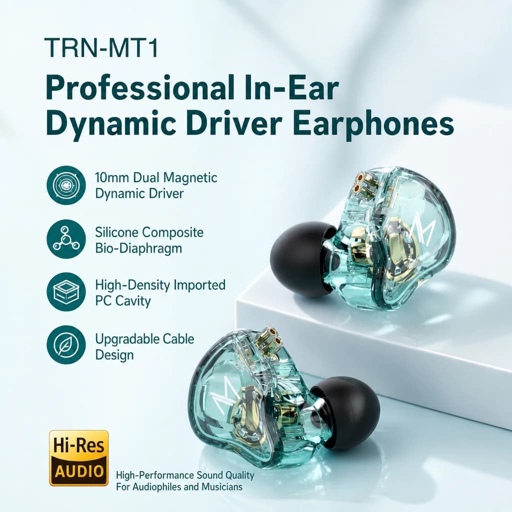 Trn Mt1 In Ear Dynamic Driver Wired Earphone Heavy Bass Hi Res Audio Headset For Android Phone Gaming Music