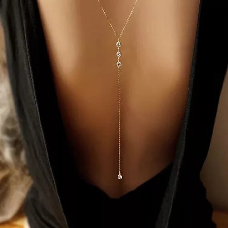 New Rhinestone Women's Sexy Chain Necklace Back bikini beach crossover jewelry for body wedding dress festival accessories