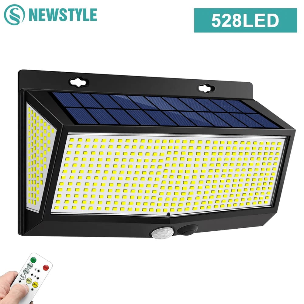 Super Bright 528LED Solar Wall Lamp With Motion Sensor Solar Security Light 3 Lighting Modes Waterproof Powered Floodlights Yard