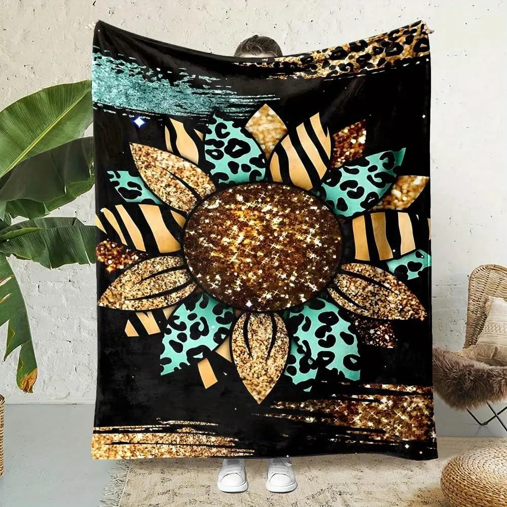 Retro-style sunflower pattern Flannel printed blanket suitable for all seasons suitable for living room office sofa and travel
