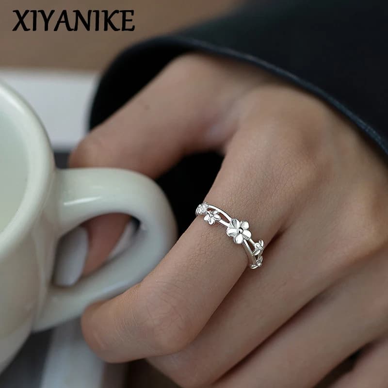 XIYANIKE Dolce Doppio Strato Anelli di Fiori Per Le Donne Ragazza Coreano Moda Capodanno Gioielli Regalo Festa di Nozze anelli mujer