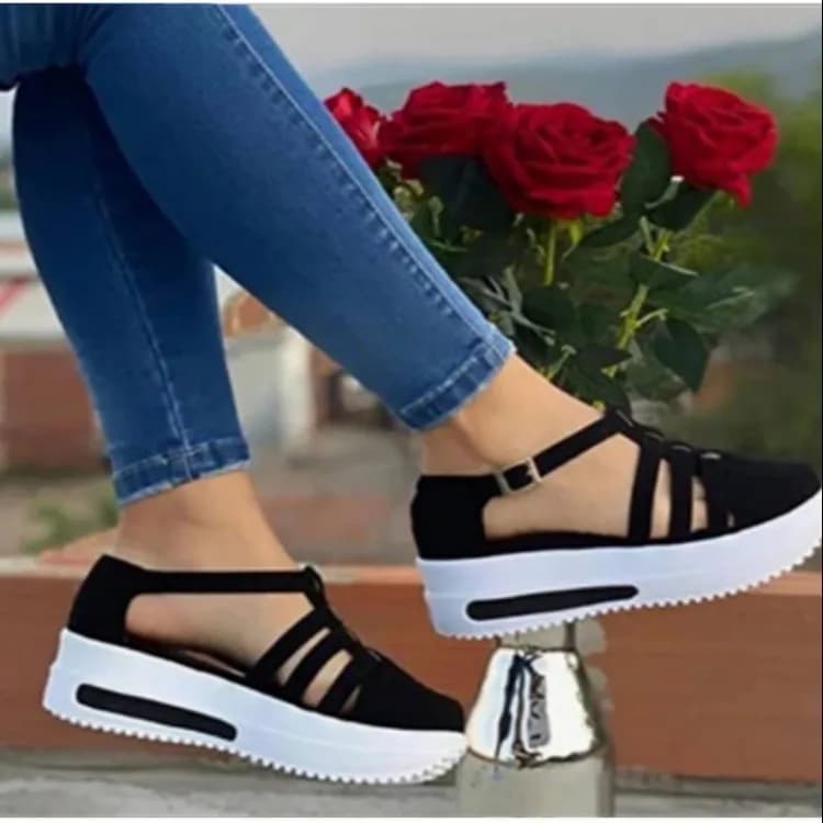 Large size new women's shoes European and American casual thick-soled heightening bag head hollow polyurethane sole sandals