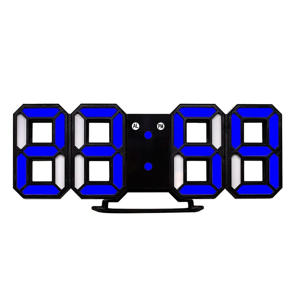 Sveglia Digitale LED 3D Moderna con Numeri Grandi, Luce Notturna, Funzione Snooze e Timer, Orologio da Parete Regolabile Nero Blu