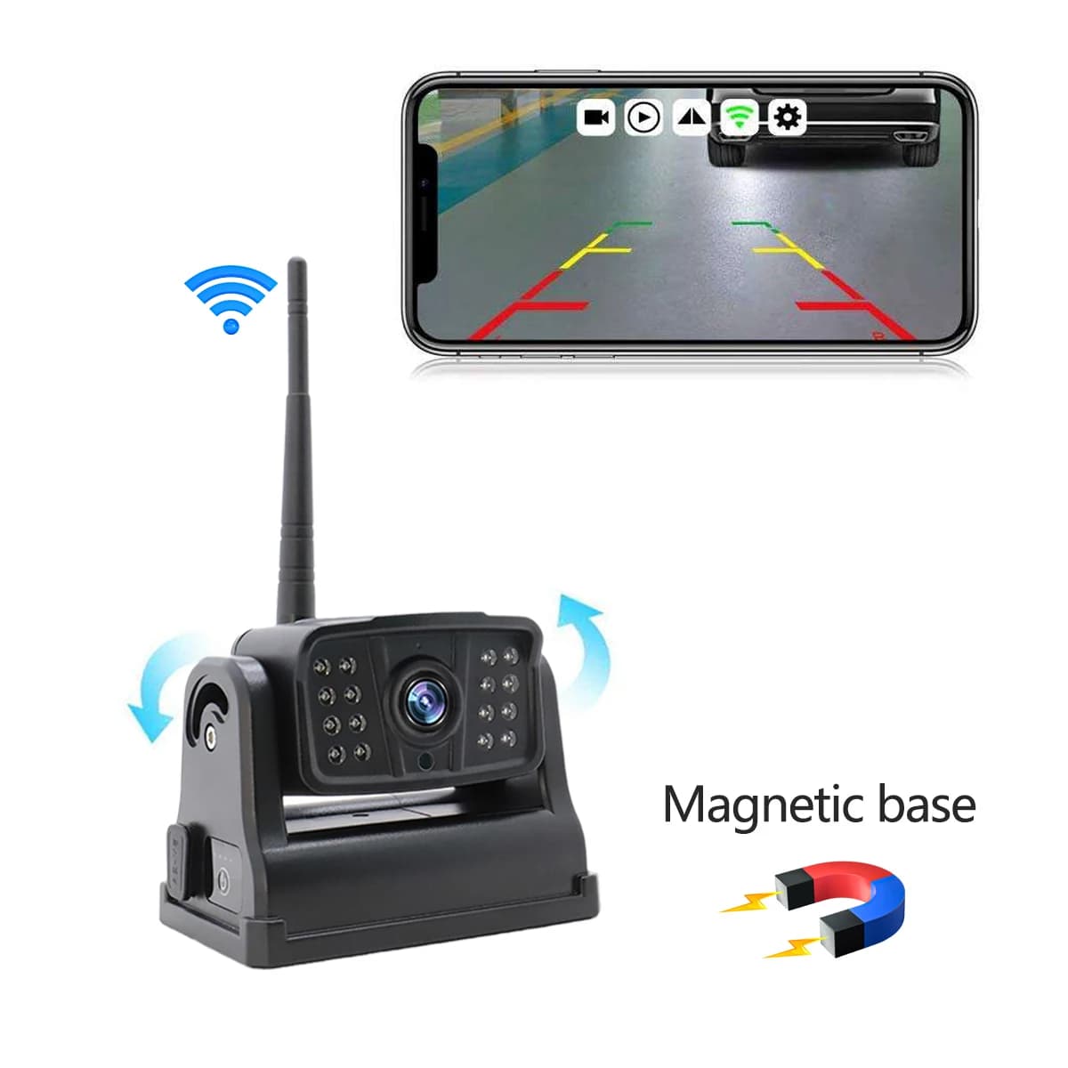 Telecamera per Auto WiFi Portatile con Batteria da 9600mAh, Angolo Regolabile, Telecamera di Retromarcia e Sicurezza per Auto