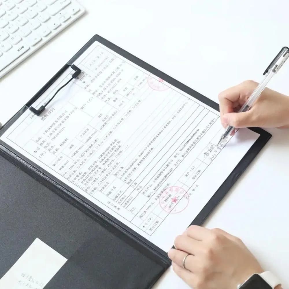 1Pcs Foldable A4 A5 Clipboard PU Leather Black Conference File Folder Ultra-Smooth With Clip Buckle Writing Pad Office Supply