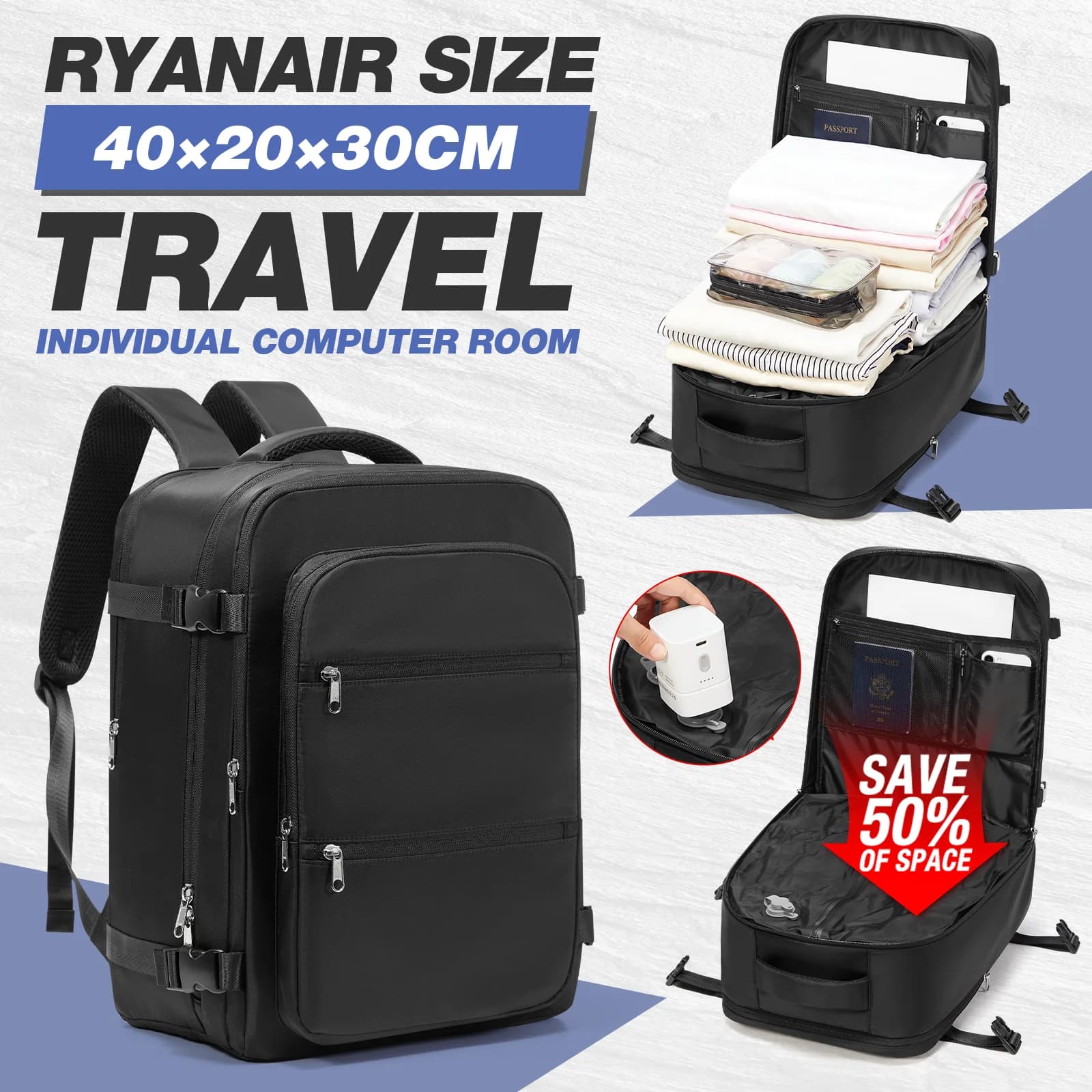 Vacuum Storage Bag, Ryanair 40x30x20 Backpack, Vacuum Backpack, Hand Luggage Travel Backpack Men Work Backpack Cabin Laptop Bag