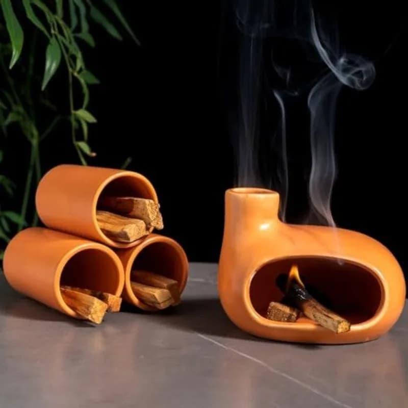 Ceramic Incense Burner for Palo Santo Sticks and Spiritual Sage -Modern Chiminea for Meditation- Smudge Bowl and Meditation Gift