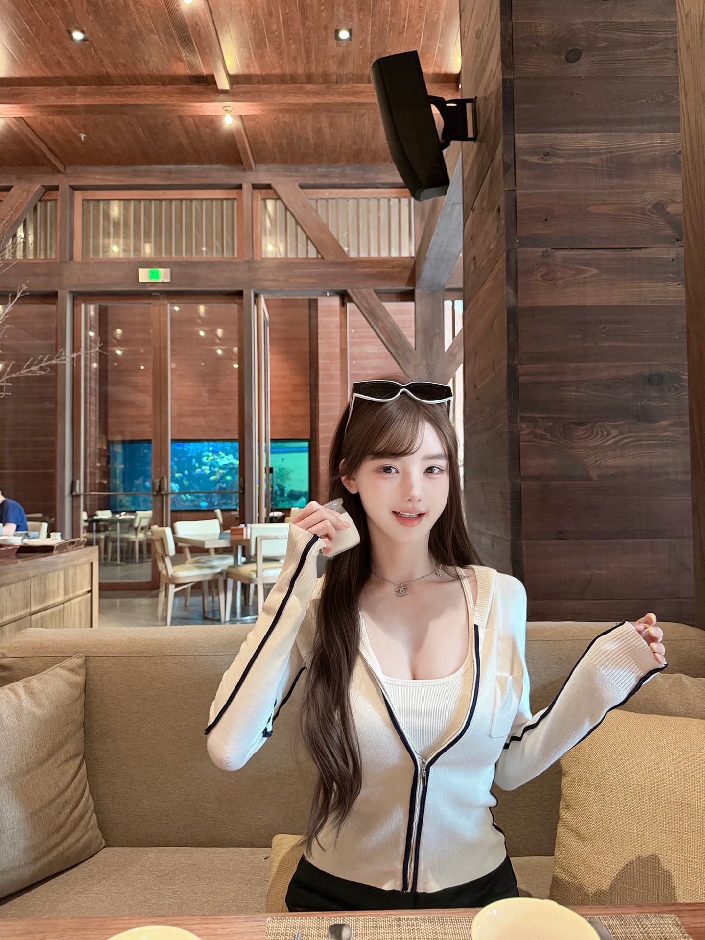 RuoYu Creamy Color Block Lightweight Woolen Cardigan Women's Casual Spring Summer Jacket Zipper Closure Long Sleeve Hoodie