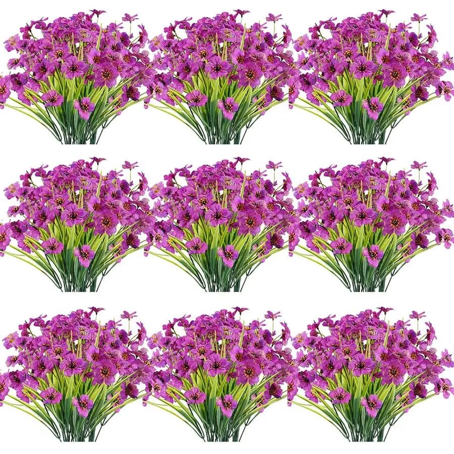 Fasci di fiori artificiali per esterni, resistenti ai raggi UV, fiori finti, non sbiadiscono, piante in plastica finta, portico da giardino, finestra, decorazione, viola