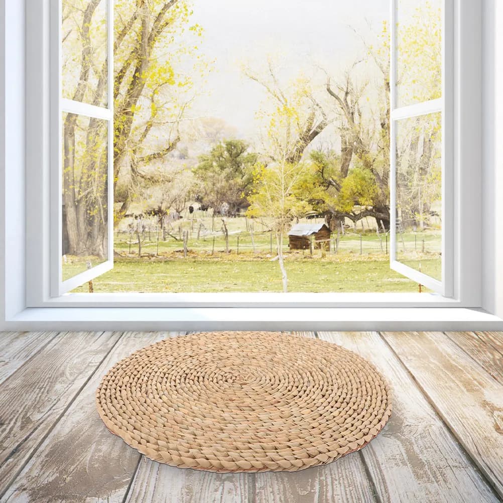 Natural Woven Round Seat Cushion Traditional Cattail Sitting Floor Cushion Meditation Mat for Yoga Home Use Floor Cushions