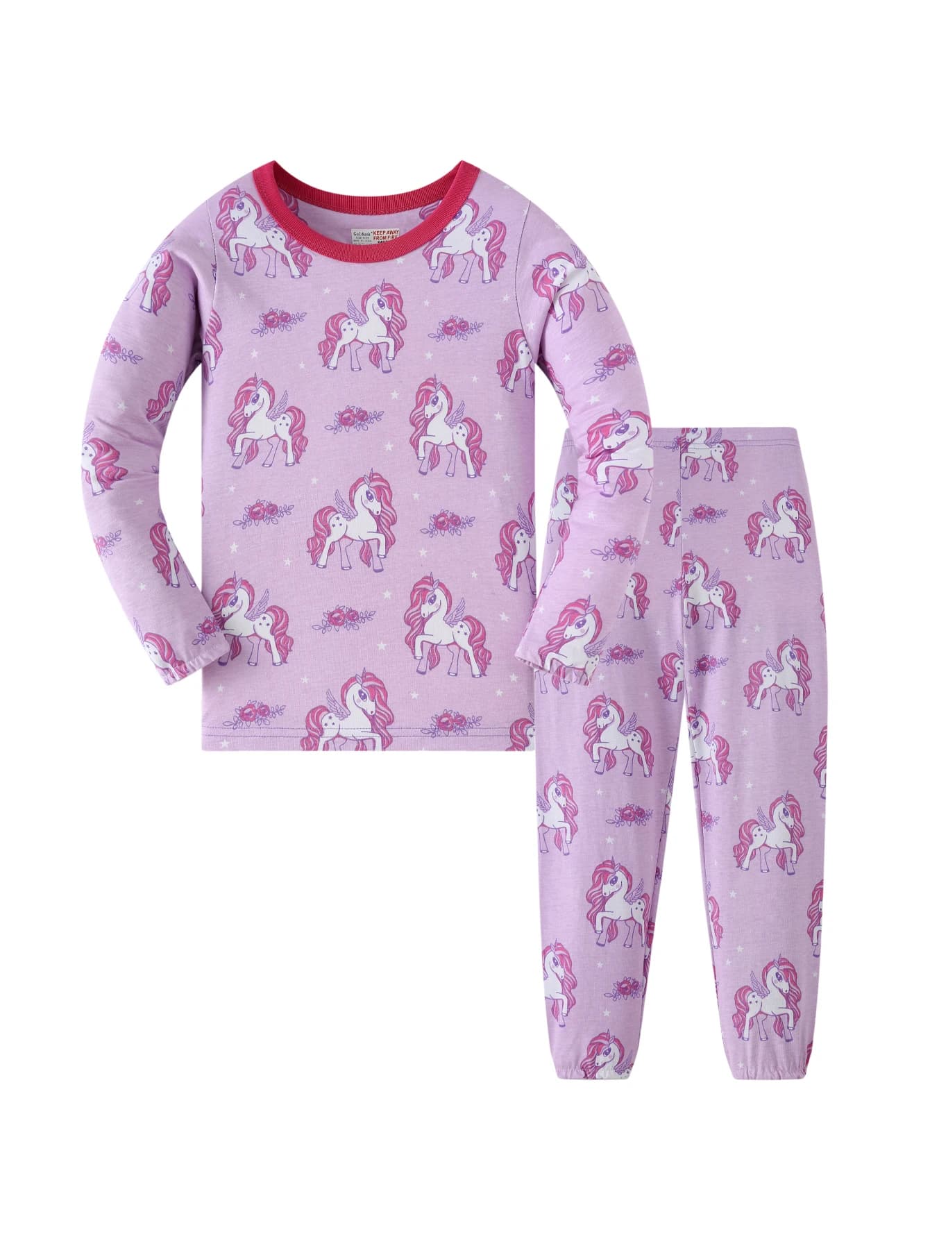 Pigiama per bambina con stampa unicorno, set pigiama in cotone a maniche lunghe, pigiama viola per bambini, pigiama viola per bambini da 1 a 8 anni