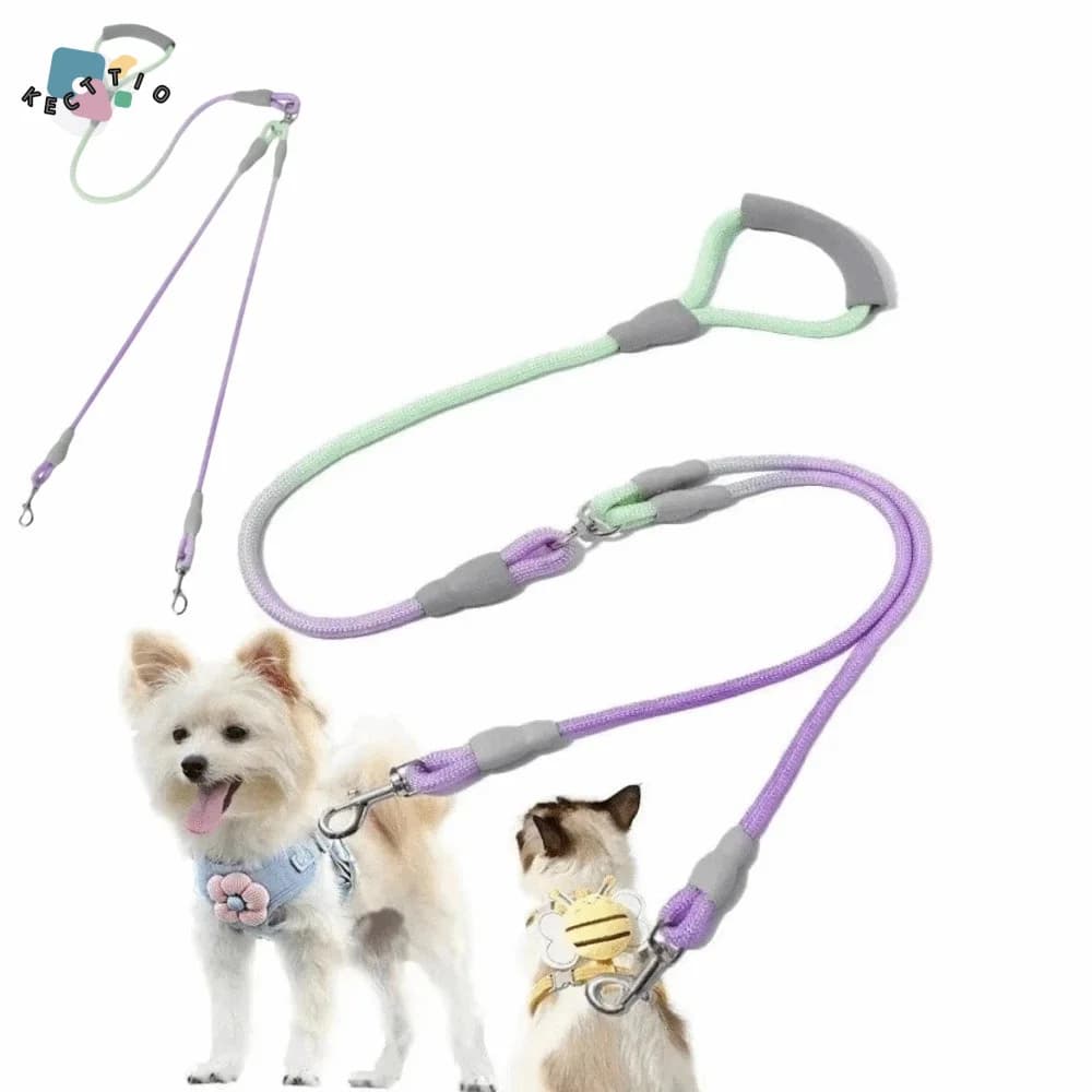 Set Guinzaglio Doppio per Cani con Colore Sfumato, Guinzaglio Regolabile in Nylon con Doppia Impugnatura Anti-Groviglio a 360° ° Guinzaglio Girevole per Addestramento Animali Domestici