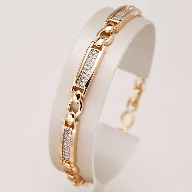 Kinel Fashion 585 Bracciale a maglie quadrate in oro rosa per donna Braccialetti giornalieri pregiati con zirconi naturali di lusso Gioielli da sposa etnici