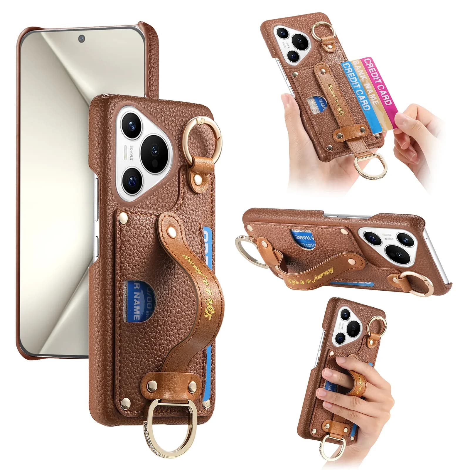 Custodia per carta con cinturino da polso per Samsung Galaxy A53 A33 A23 A13 A52 A32 A22 Anello per dito in pelle 1 slot per schede Copertura con blocco RFID