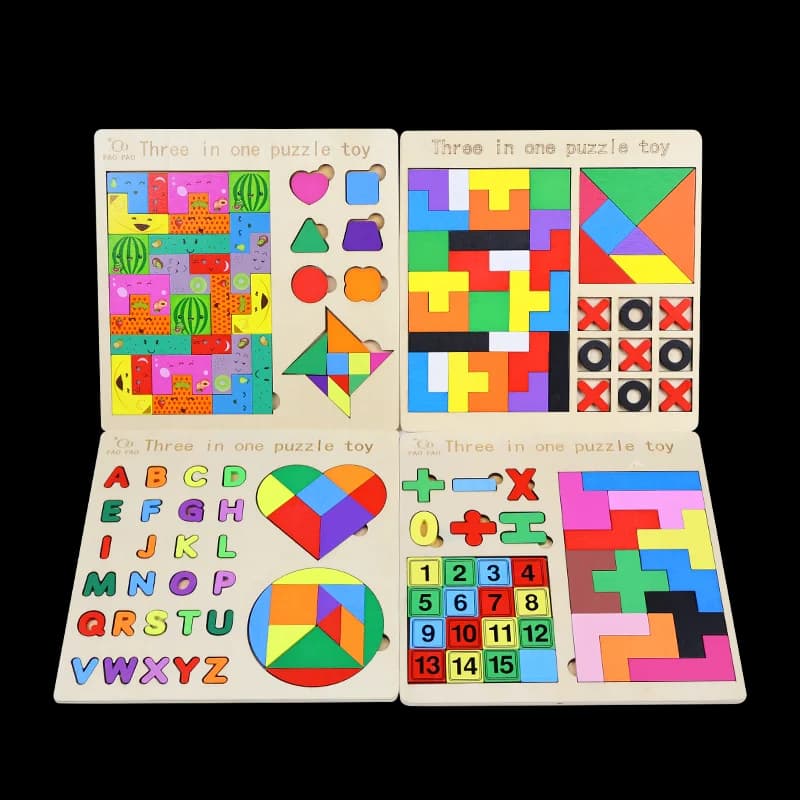 3 IN 1 Bambini Blocco di Legno Gioco Di Puzzle Del Bambino ThinkingLogic Prima Educazione FunToy Tabella di Formazione Del Cervello Montessori Regalo Di Compleanno