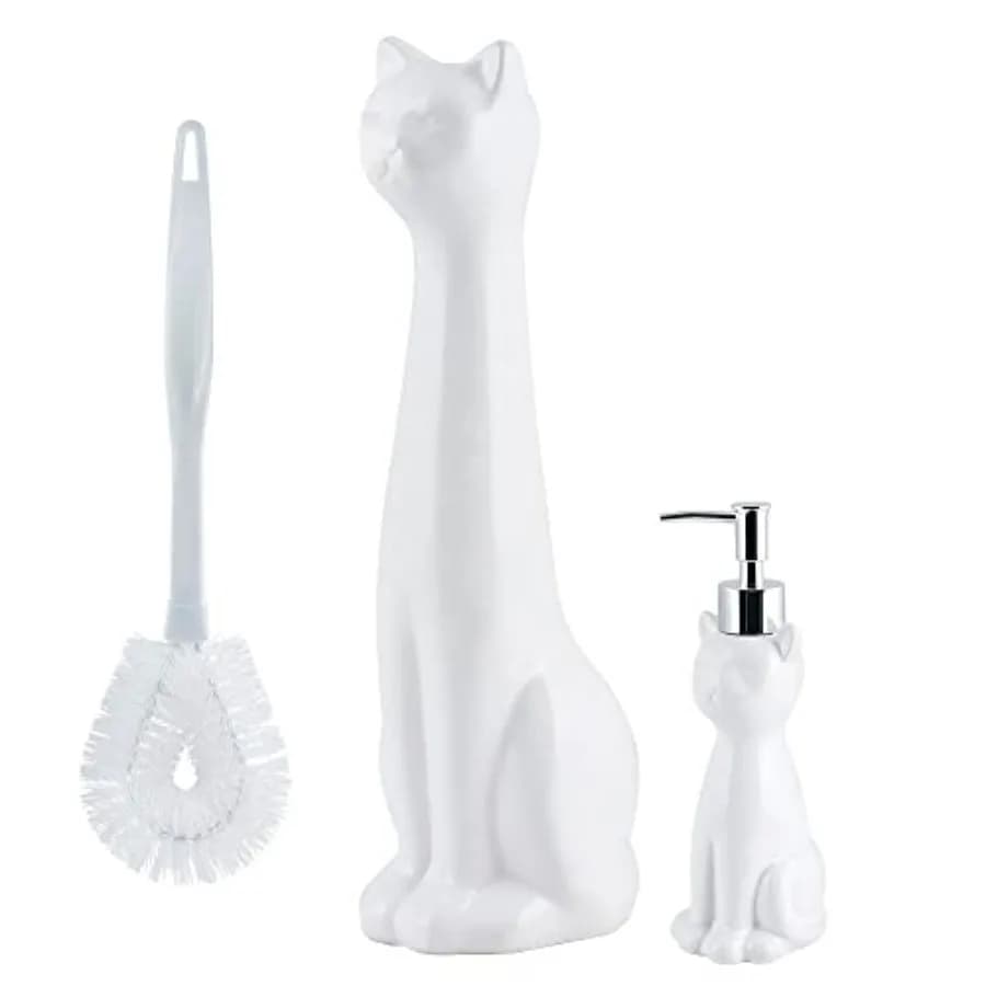 Portascopino per WC in ceramica a 3 pezzi con scopino con manico in plastica e dispenser per sapone