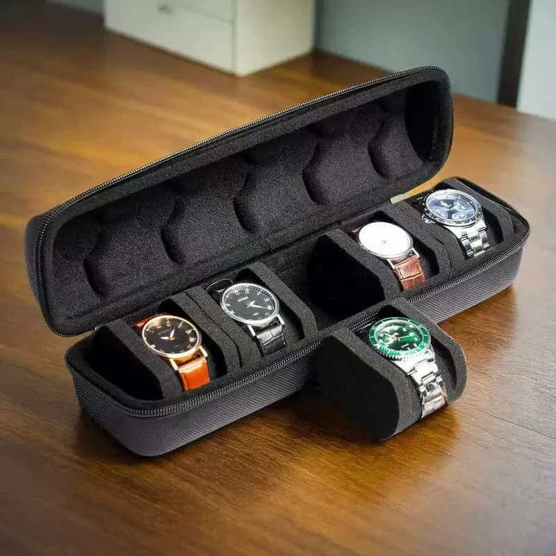 Scatola portaoggetti per orologi a 5 slot Borsa da viaggio portatile con cerniera per cuscino per custodia per organizer per scatola espositiva per orologi da uomo e da donna