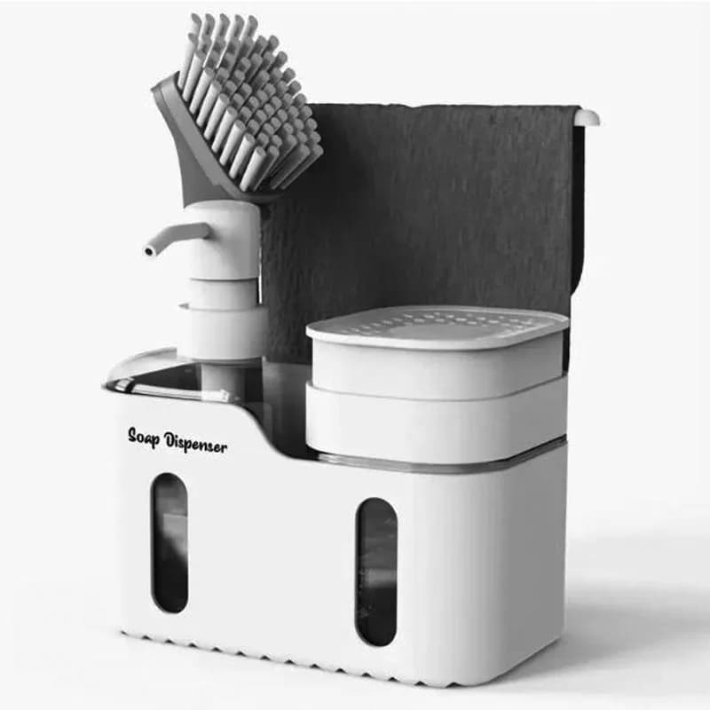 Set dispenser sapone per mani e piatti da cucina, doppio dispenser sapone con porta spugna e porta stracci Piano di lavoro lavello cucina 4 in 1