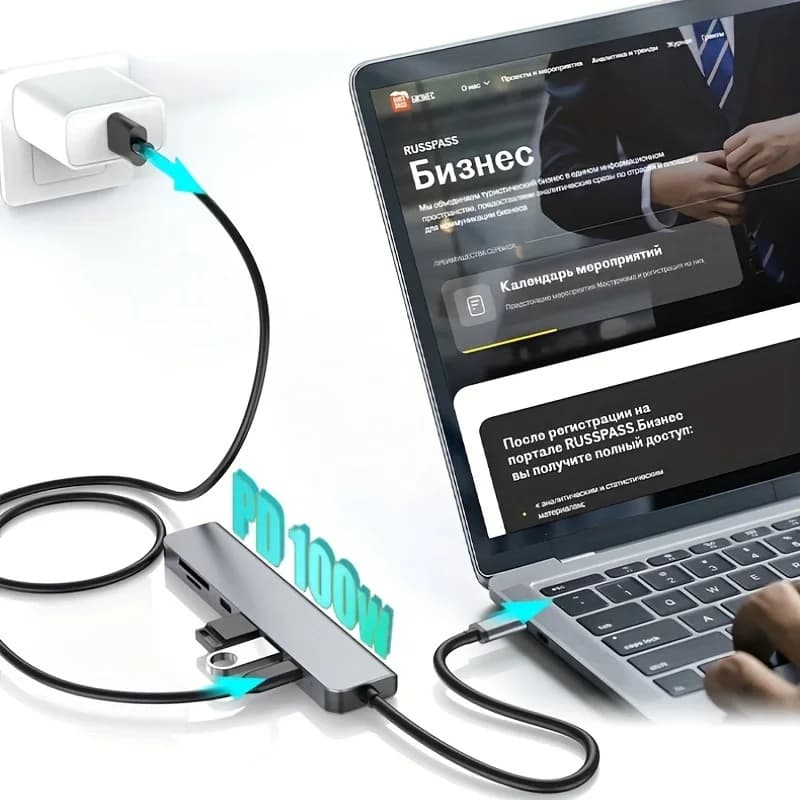 1 docking station Type-C 7 in 1 ad alta definizione 4K per PC: compatibile con MacBook Pro/Air, ecc., porta lettore di schede USB, PD/TF.