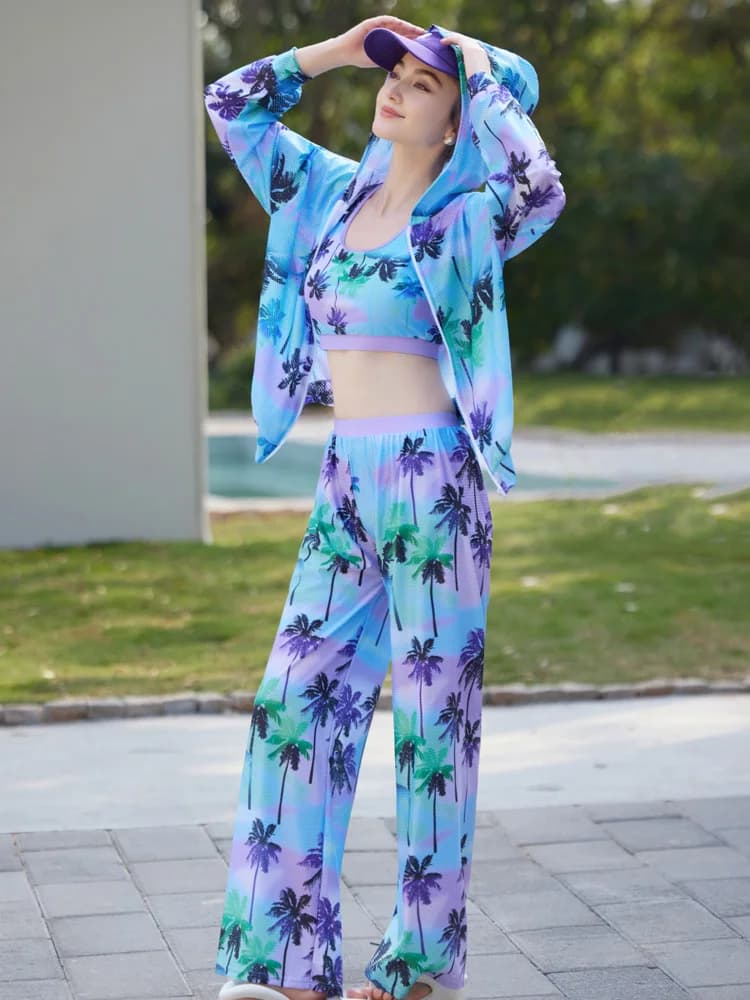 Long Sleeve Two Piece Swimsuit Women's plus Size Full Body Sunscreen Thermal Beach Vacation Swimwear High End Feeling