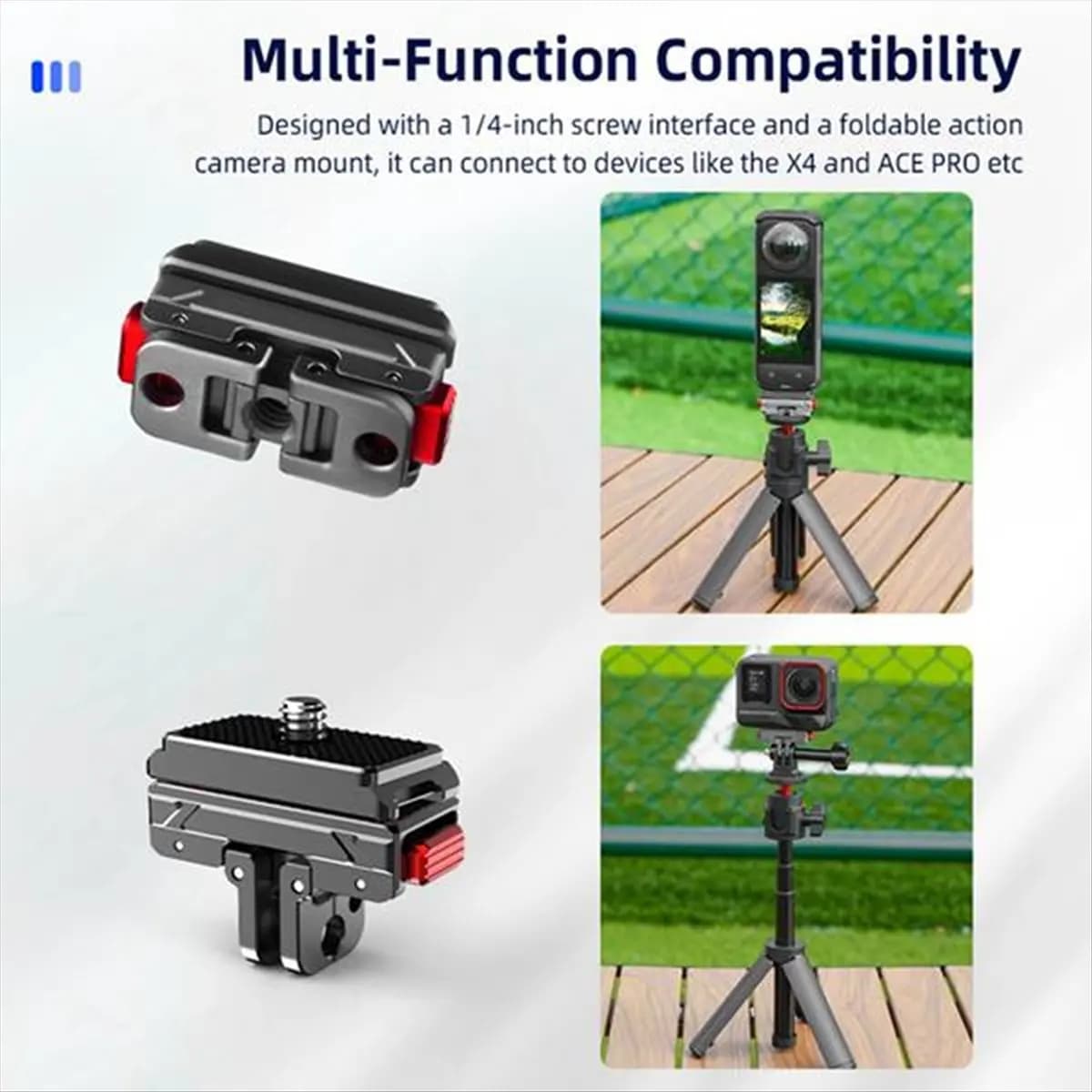 (A03R) Magnetic Quick Release Adapter Base for Insta360 X4 X3 Ace/Ace Pro ONE X2 Gopro 12 Action Camera Tripod Adapter