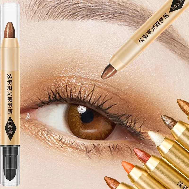 Ombretto glitter bifacciale Stick Shimmer Evidenziatore Ombretto opaco Penna Trucco illuminante Baco da seta Eyeliner oro champagne