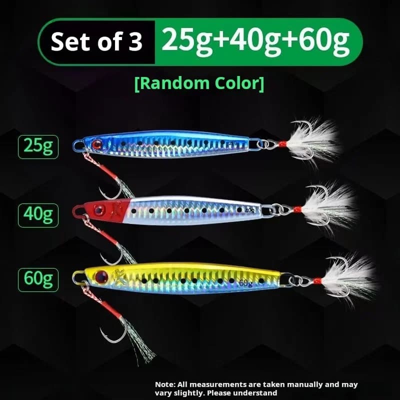 3-Pack Luminous Iron Plate Fishing Lures, Fine Coating, Precise Weight, Stable Casting, Random Colors