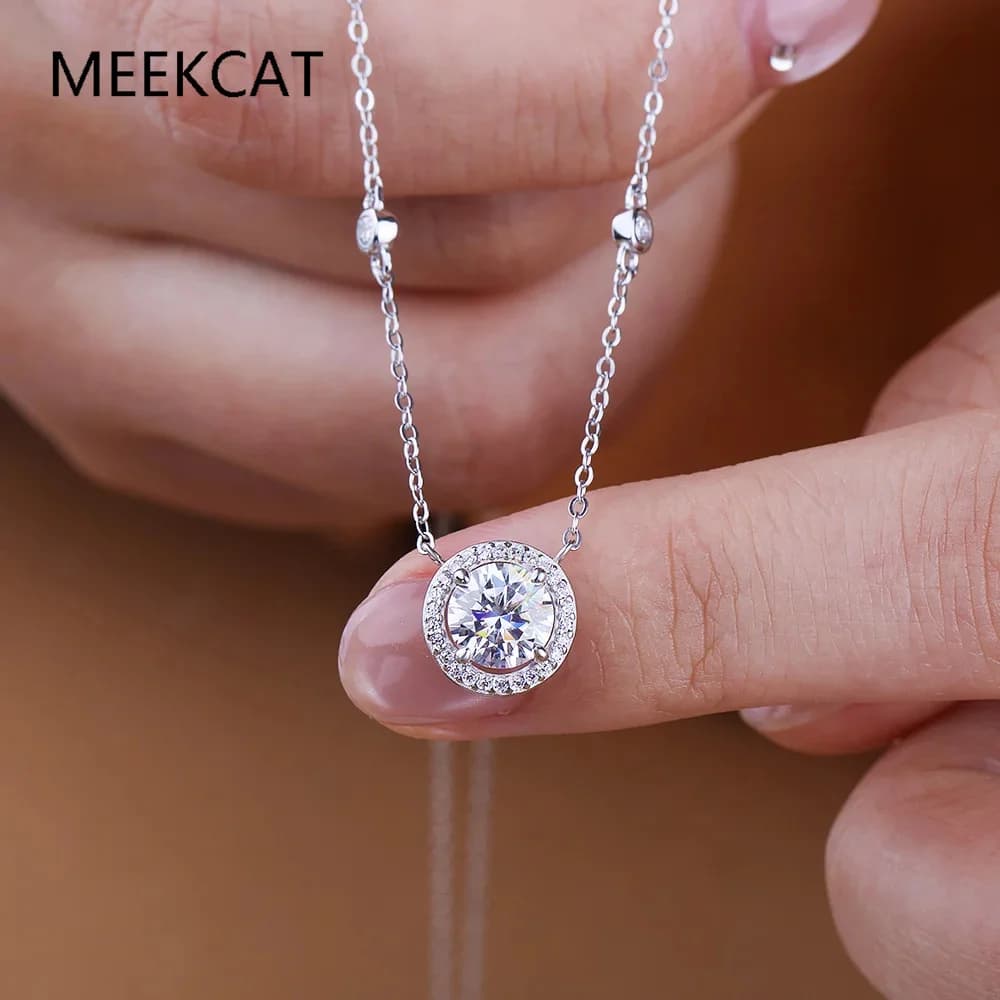 Collane con Moissanite da 1/2/3 carati da donna, in Argento Sterling 925, con Pendente a Halo Rotondo e Diamante da Laboratorio, Gioielli Femminili, Girocollo, Regalo
