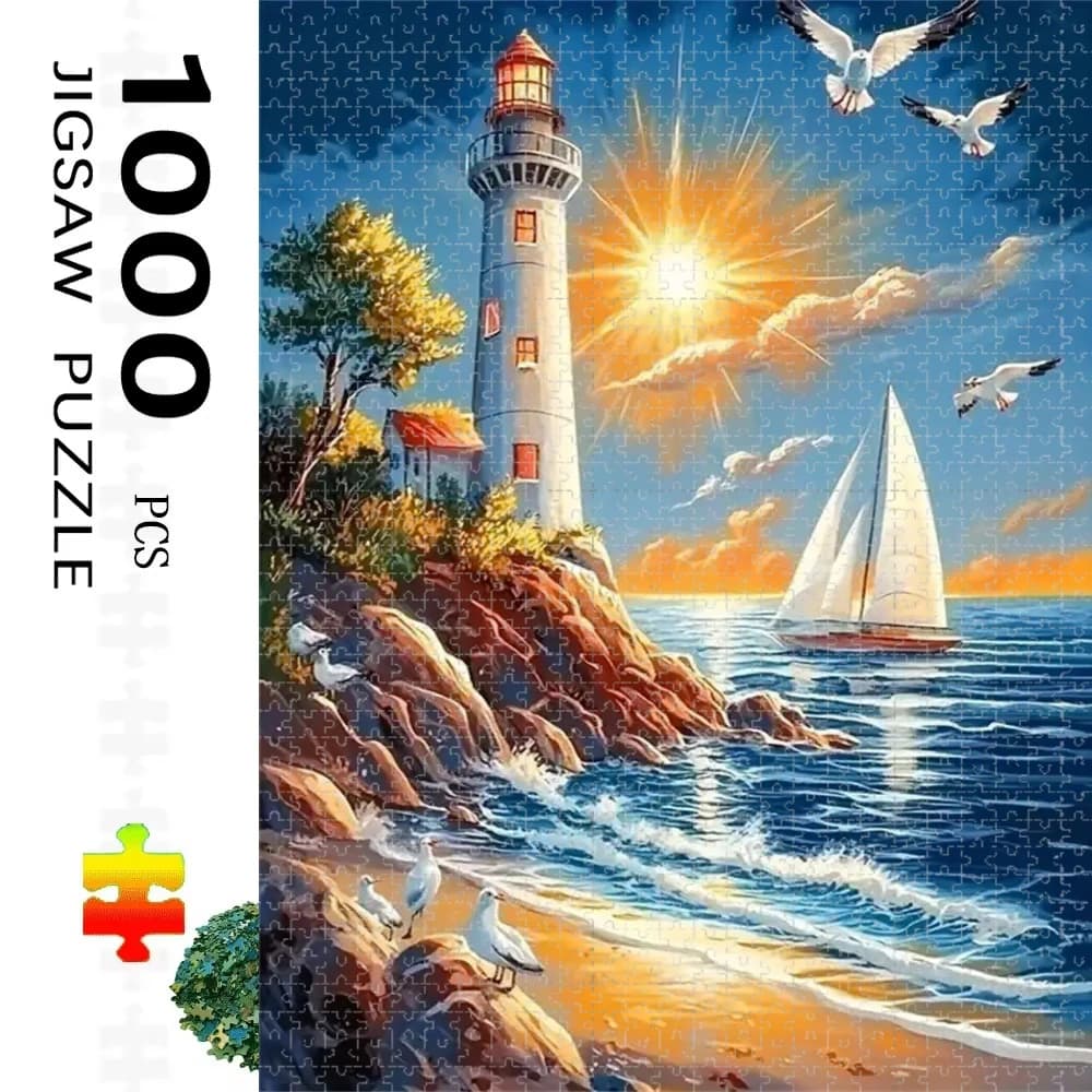 Puzzle per adulti da 1000 pezzi, puzzle artigianale con paesaggio marino e faro, perfetto per divertimento creativo fai-da-te con la famiglia, regalo, gioco stimolante