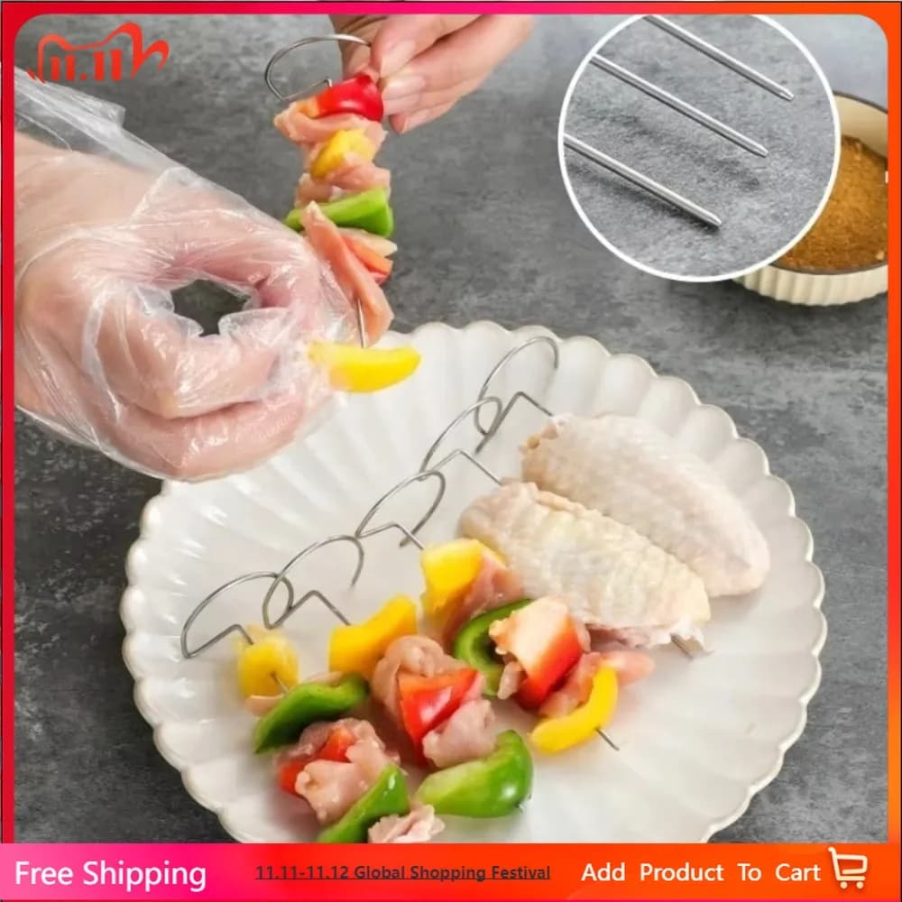 10 pieces of barbecue grills multifunctional stainless steel air fryer vertical furnace needle reusable food material